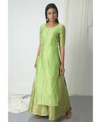 Chartreuse Green Brocade Highlight Kurta 1