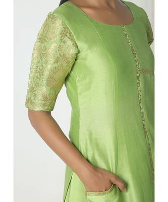 Chartreuse Green Brocade Highlight Kurta 4