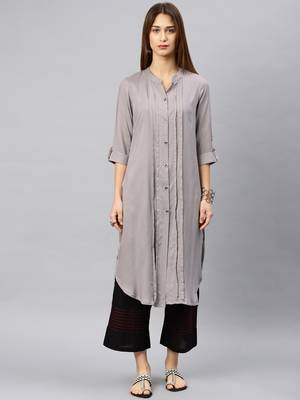 Grey plain rayon kurta 1