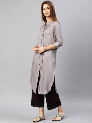 Grey plain rayon kurta 3