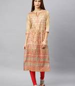 Beige embroidered chanderi kurta