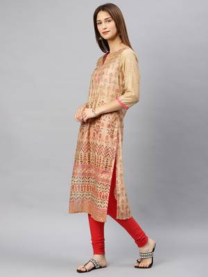 Beige embroidered chanderi kurta 3