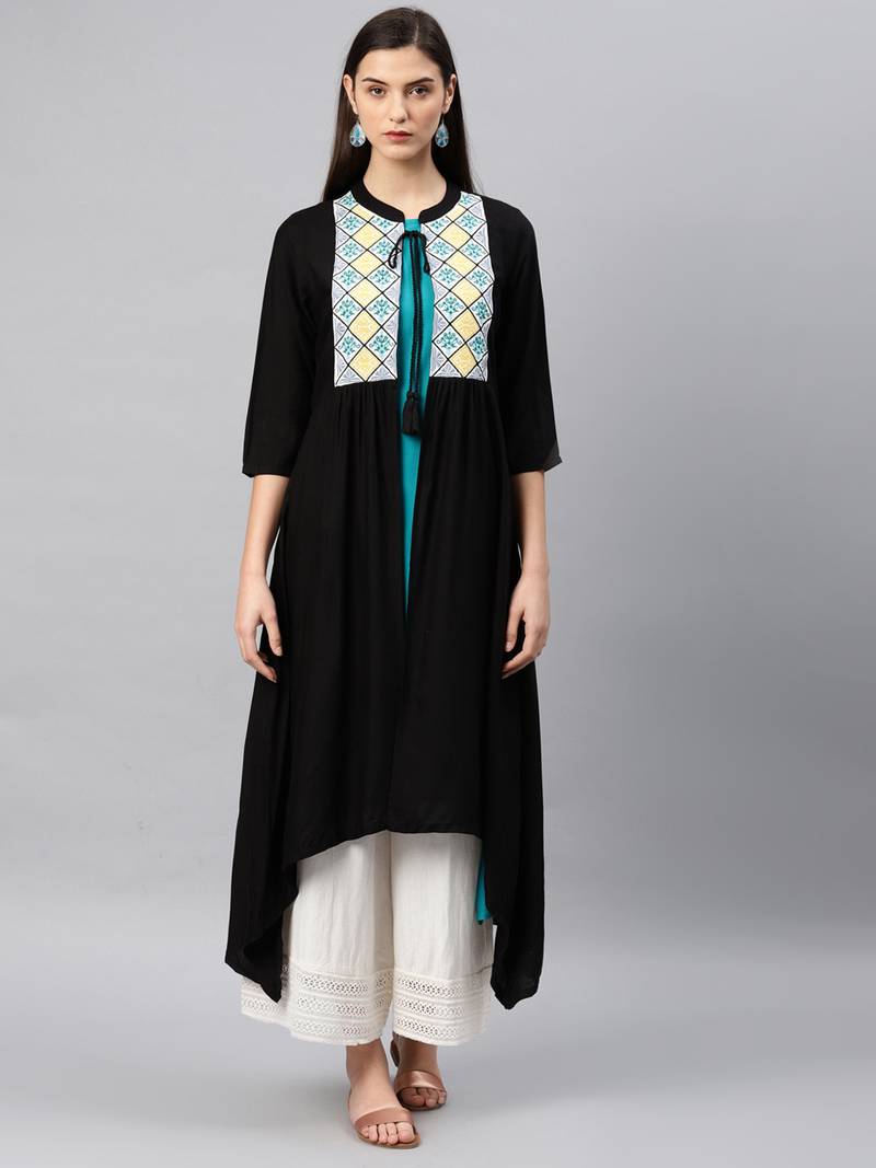 Black plain rayon kurta Alena 2917505