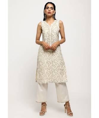 Beige Floral Kurta Set 1