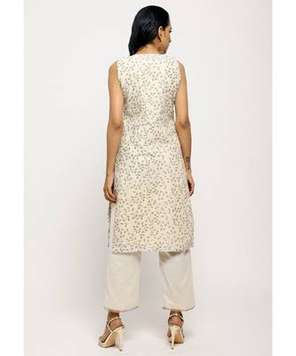 Beige Floral Kurta Set 3