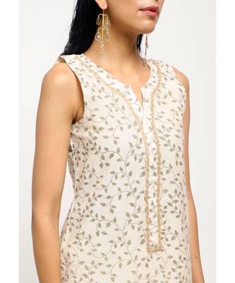 Beige Floral Kurta Set 4