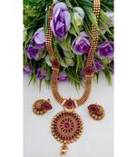 Traditional Antique Gold Tone Long Haaram With Matching Jhumkas