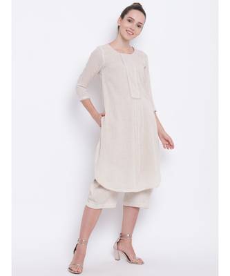 Beige Khadi Lace Kurta-Pant 1