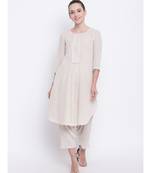 Beige Khadi Lace Kurta- Ruffled Pant