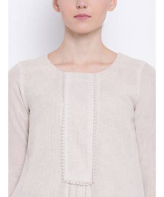 Beige Khadi Lace Kurta- Ruffled Pant 4