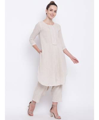 Beige Khadi Lace Kurta- Ruffled Pant 6