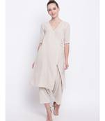 Beige Khadi Angrakha- Ruffled Pant