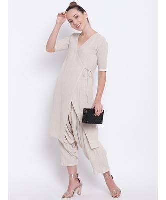 Beige Khadi Angrakha- Ruffled Pant 2