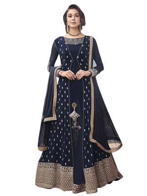 Navy-blue embroidered georgette salwar 1