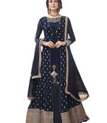 Navy-blue embroidered georgette salwar