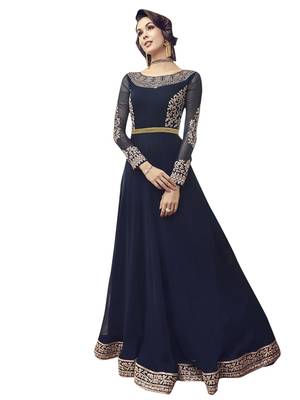 Navy-blue embroidered georgette salwar 2