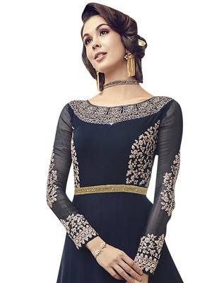 Navy-blue embroidered georgette salwar 3