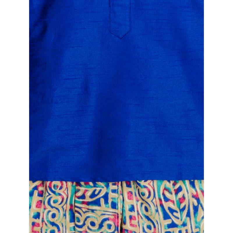 blue printed dupion silk stitched boys dhoti kurta