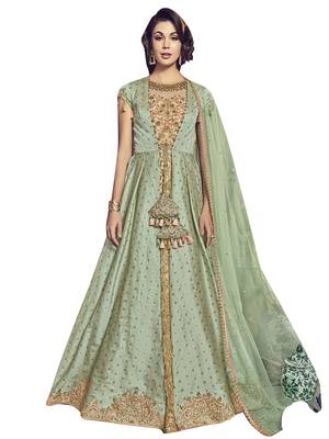 Green embroidered raw silk salwar 1