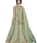 Green embroidered raw silk salwar