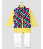 yellow printed cotton stitched boys kurta pyjama