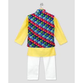 yellow printed cotton stitched boys kurta pyjama 3