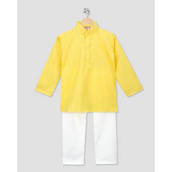yellow printed cotton stitched boys kurta pyjama 4