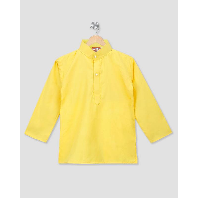 yellow printed cotton stitched boys kurta pyjama