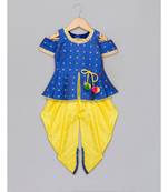 blue woven taffeta top with dhoti for girls