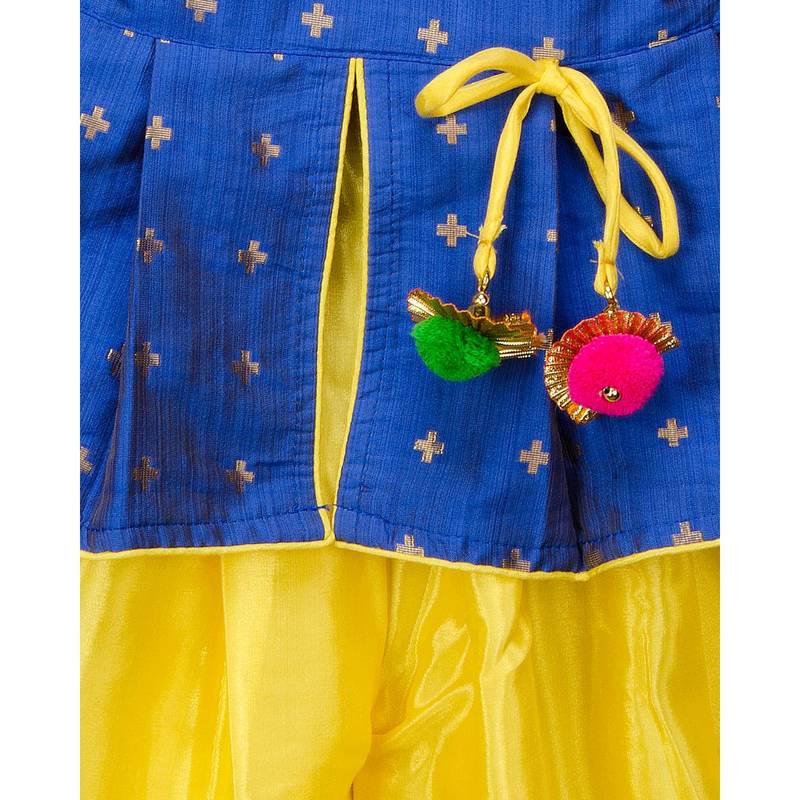 blue woven taffeta top with dhoti for girls