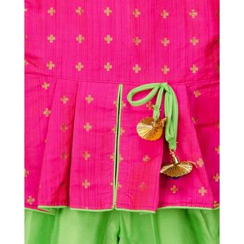 pink woven taffeta top with dhoti for girls 5