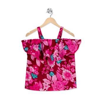 pink printed crepe stitched kids tops 1