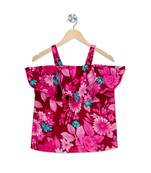 pink printed crepe stitched kids tops