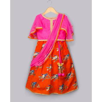 orange printed art_silk stitched kids-lehenga-choli 1