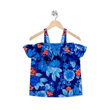 blue printed crepe stitched kids tops 1