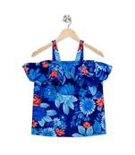 blue printed crepe stitched kids tops