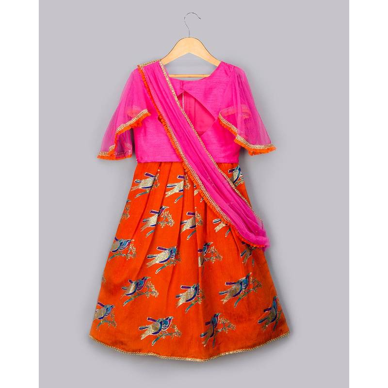 orange printed art_silk stitched kids-lehenga-choli