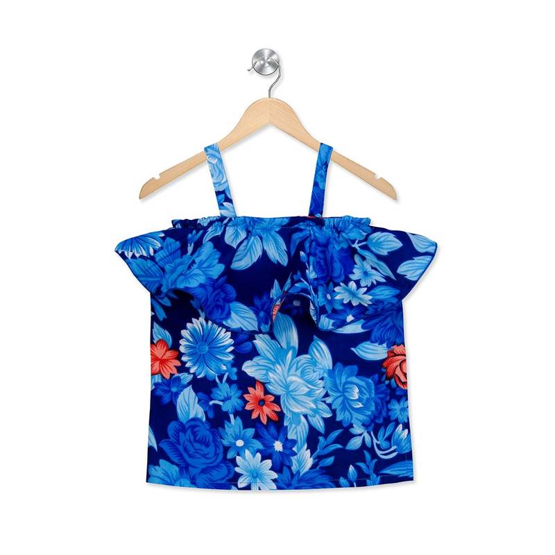 blue printed crepe stitched kids tops
