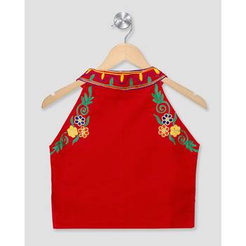 red embroidered cotton stitched kids tops 2