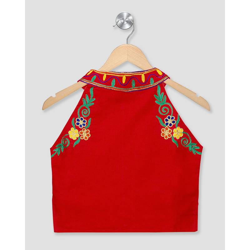 red embroidered cotton stitched kids tops