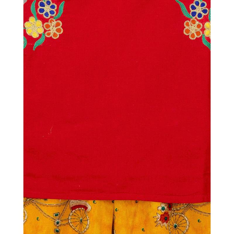 red embroidered cotton stitched kids tops