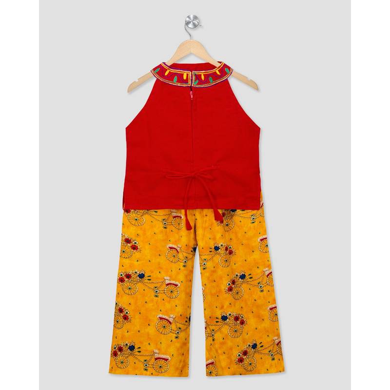 red embroidered cotton stitched kids tops