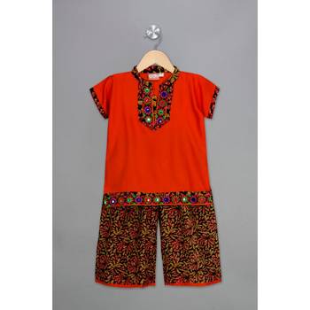 orange embroidered cotton stitched kids tops 1