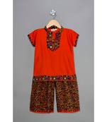orange embroidered cotton stitched kids tops