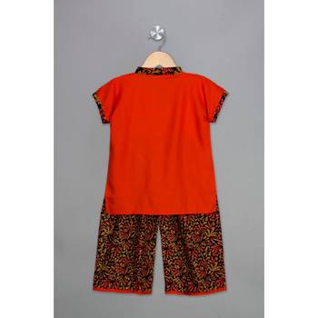 orange embroidered cotton stitched kids tops 2