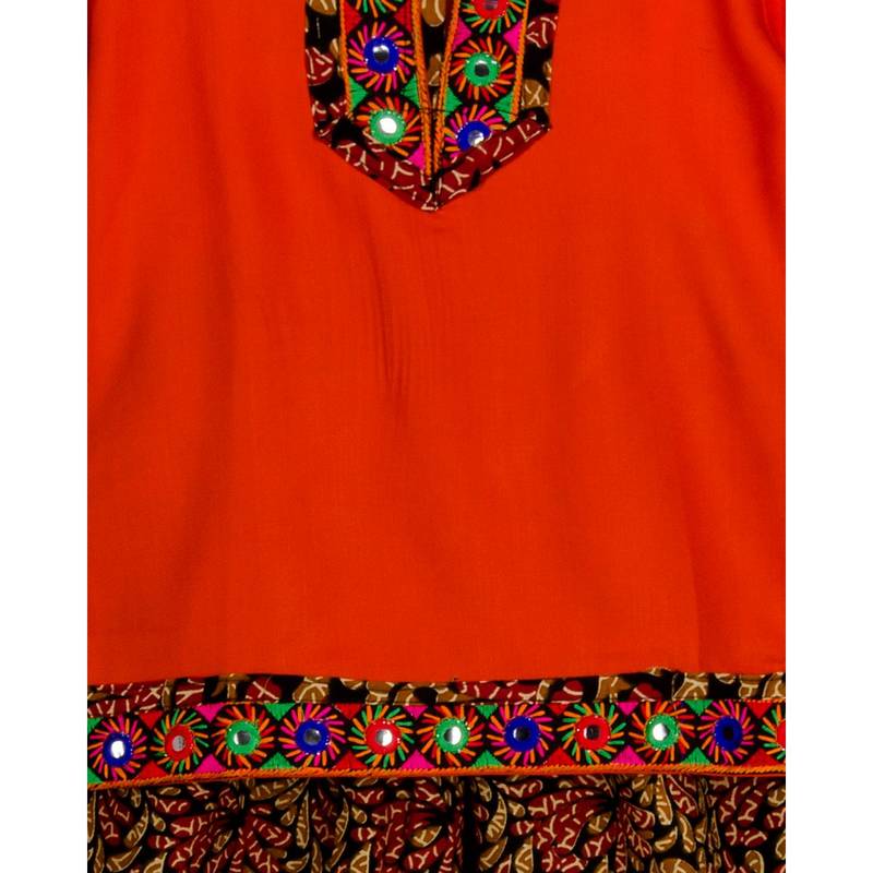 orange embroidered cotton stitched kids tops
