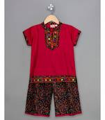 pink embroidered cotton stitched kids tops