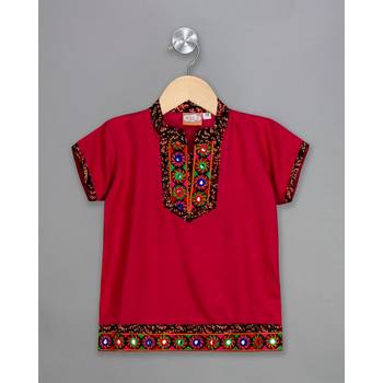 pink embroidered cotton stitched kids tops 4