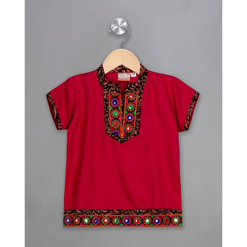 pink embroidered cotton stitched kids tops
