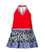 red printed cotton stitched kids tops